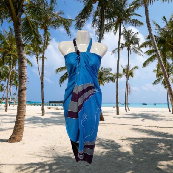 Womens Sarong Cotton Wrap, Handpainted Batik Wrapskirt Beach Pareo Beachwear-NEW - Picture 7 of 7